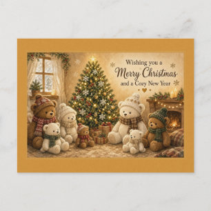 Teddybären am Baum Gemütliches Neujahrs-Postkarte Postkarte