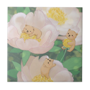 Teddybären & Blumen Illustration Fliese