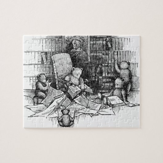 Teddybären, die in der Bibliothek lesen Puzzle (Horizontal)