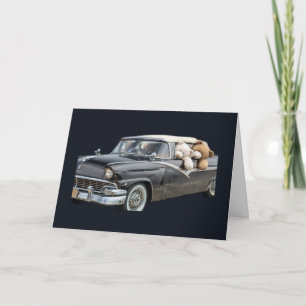 Teddybären fahren in einem alten Auto Alles Gute z Karte