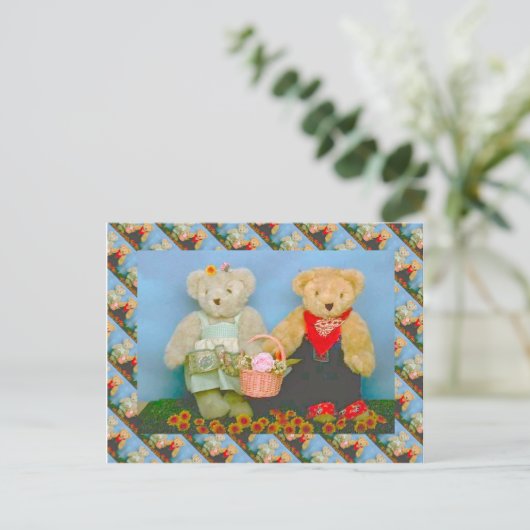 Teddybären, Frühgärtnerpaar Postkarte (Stehend Vorderseite)