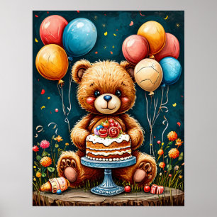 Teddybären Geburtstagsfeier mit Kuchen Poster