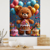 Teddybären Geburtstagsfeier mit Kuchen Poster (Küche)