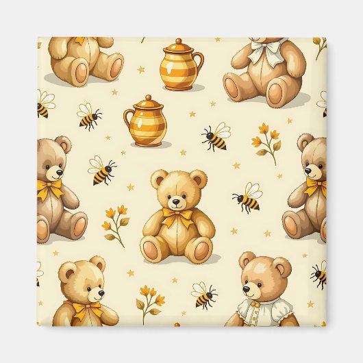 Teddybären-Honigbienen-Kinderzimmer-Muster Magnet (Vorne)