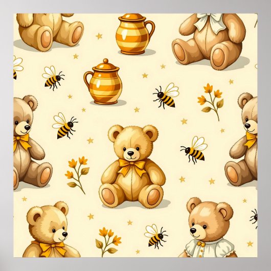 Teddybären Honigbienen Kinderzimmer Muster Poster (Vorne)