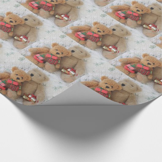 Teddybären mit Weihnachtsgeschenk-Packpapier Geschenkpapier (Ecke)