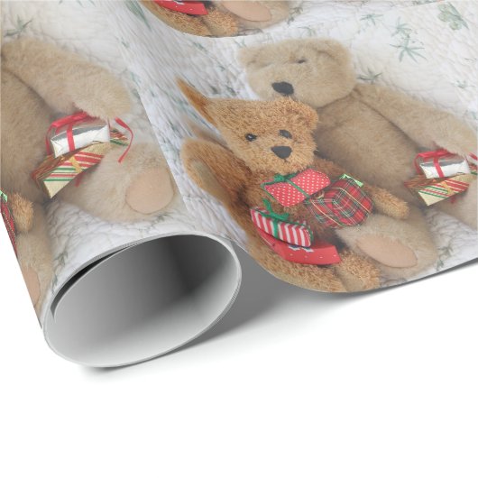 Teddybären mit Weihnachtsgeschenk-Packpapier Geschenkpapier (Rolleneckpunkt)