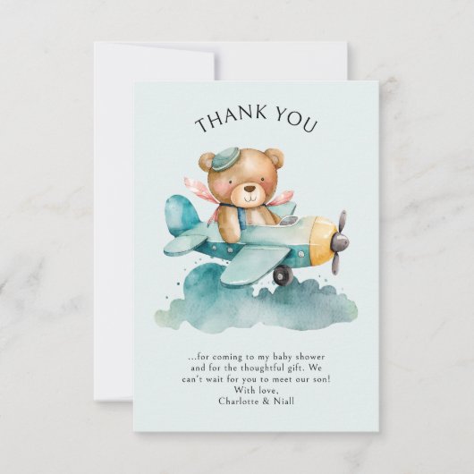 Teddybären-Pilot Kinderdusche Dankeskarte (Vorderseite)