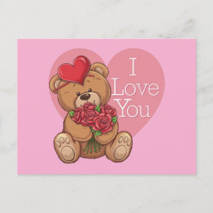 Teddybären-Rose mit "I Liebe You"-Herz Feiertagspostkarte