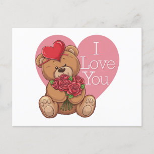 Teddybären-Rose mit "I Liebe You"-Herz Feiertagspostkarte