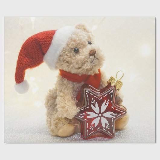 Teddybären-Weihnachtsmannmütze, Urlaub Geschenkpapier (Flach)