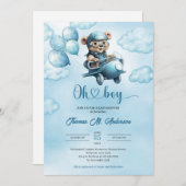 Teddybärenavigator mit Ballons Einladung (Vorne/Hinten)