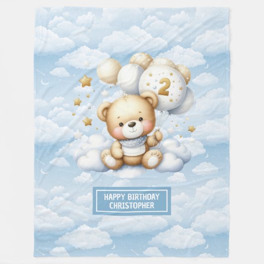 Teddybärendecke 2. Geburtstagsjunge Fleecedecke (Vorderseite)