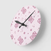 Teddybärhintergrund Rosa Runde Wanduhr (Winkel)