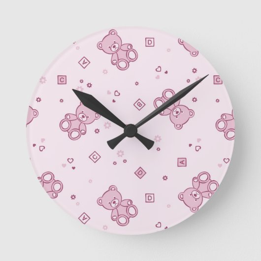 Teddybärhintergrund Rosa Runde Wanduhr (Vorderseite)