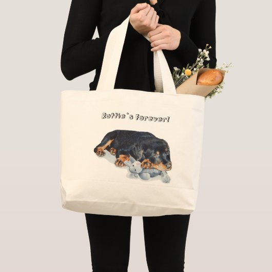 Teddybärhundeporträtkunst rottweiler Welpen Jumbo Stoffbeutel (Vorderseite (Produkt))