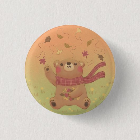 Teddybärs Herbstlaub Button (Vorderseite)