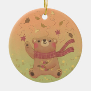 Teddybärs Herbstlaub Keramik Ornament