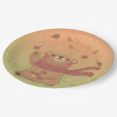 Teddybärs Herbstlaub Pappteller (Schrägansicht)