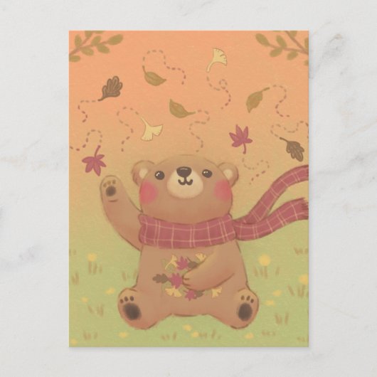 Teddybärs Herbstlaub Postkarte (Vorderseite)