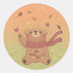 Teddybärs Herbstlaub Runder Aufkleber