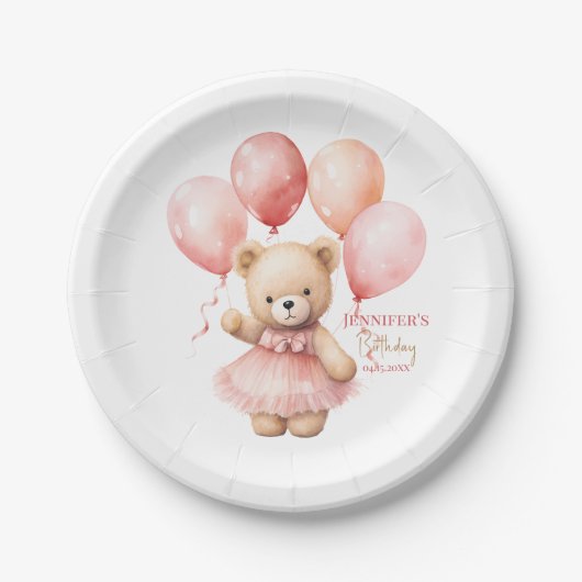 Teddymädchen 1. Geburtstag Papierplatten Beary Pappteller (Vorderseite)