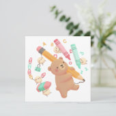 Teddy's Back to School Illustration Einladung (Stehend Vorderseite)