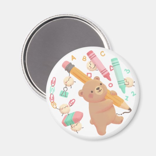 Teddy's Back to School Illustration Magnet (Vorderseite/Rückseite)
