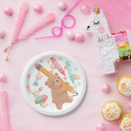 Teddy's Back to School Illustration Pappteller (Party)