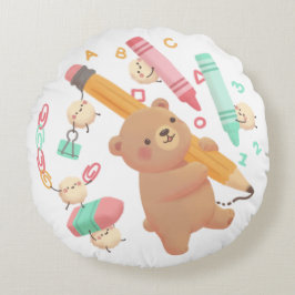 Teddy's Back to School Illustration Rundes Kissen
