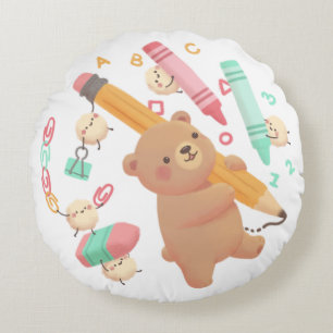 Teddy's Back to School Illustration Rundes Kissen