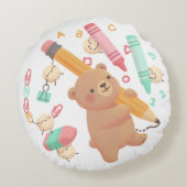 Teddy's Back to School Illustration Rundes Kissen (Rückseite)