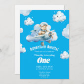 Teddy's erste Geburtstag Sky Safari Einladung (Vorne/Hinten)
