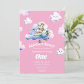 Teddy's erste Geburtstag Sky Safari Einladung (Stehend Vorderseite)