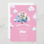 Teddy's erste Geburtstag Sky Safari Einladung (Vorne/Hinten)