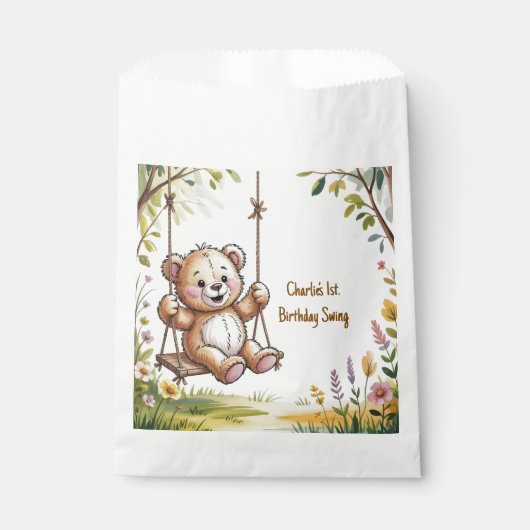 Teddys erstes GeburtstagsschwingenParty Geschenktütchen (Vorderseite)