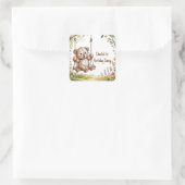 Teddys erstes GeburtstagsschwingenParty Quadratischer Aufkleber (Tasche)