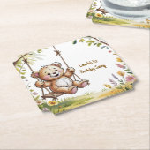 Teddys erstes GeburtstagsschwingenParty Untersetzer (angewinkelt)