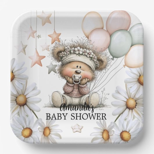 Teddys Fantasievolles Babyshower  Pappteller (Vorderseite)