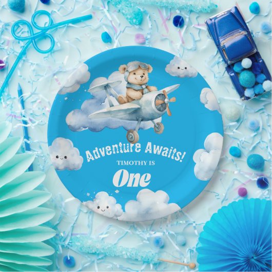 Teddy's First Birthday Sky-High Soiree Pappteller (Party)