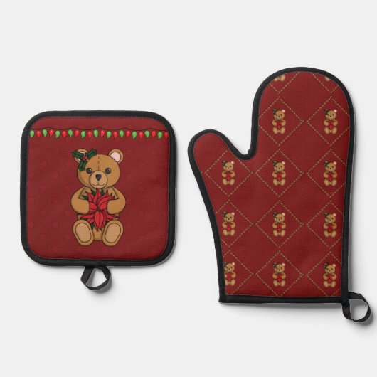 Teddys Geschenk Ofenhandschuh & Topflappen-Set (Vorderseite)