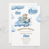 Teddy's Sky-High First Birthday Adventure Einladung (Vorne/Hinten)