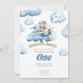 Teddy's Sky-High First Birthday Adventure Einladung (Vorderseite)