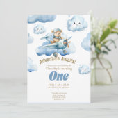 Teddy's Sky-High First Birthday Adventure Einladung (Stehend Vorderseite)