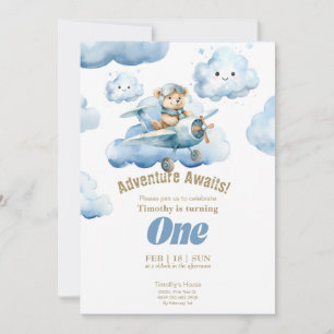 Teddy's Sky-High First Birthday Adventure Einladung