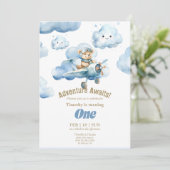 Teddy's Sky-High First Birthday Adventure Einladung (Stehend Vorderseite)