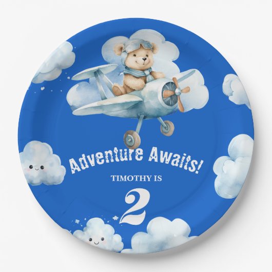 Teddy's Sky-High Soiree: 2. Geburtstag Pappteller (Vorderseite)