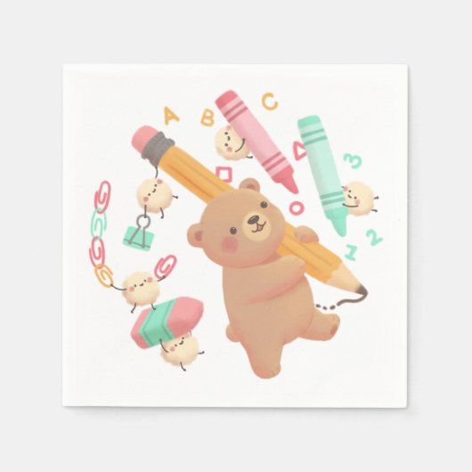 Teddy's Zurück-zur-Schule-Illustration Serviette (Vorderseite)