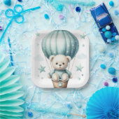 TEDY BEAR MIT PASTEL GREEN BALLOON PAPPTELLER (Party)