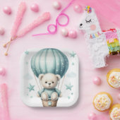 TEDY BEAR MIT PASTEL GREEN BALLOON PAPPTELLER (Party)